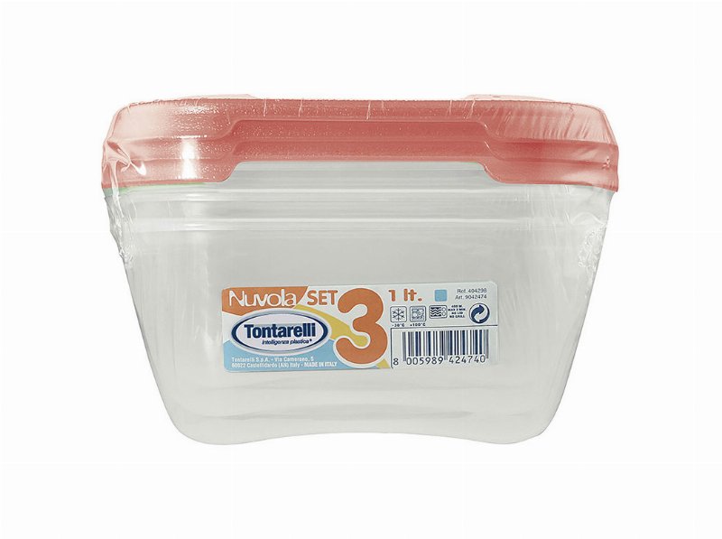 Conjunto De 3 Caixas Herméticas Actuel Plástico Coral Quadradas 1 l