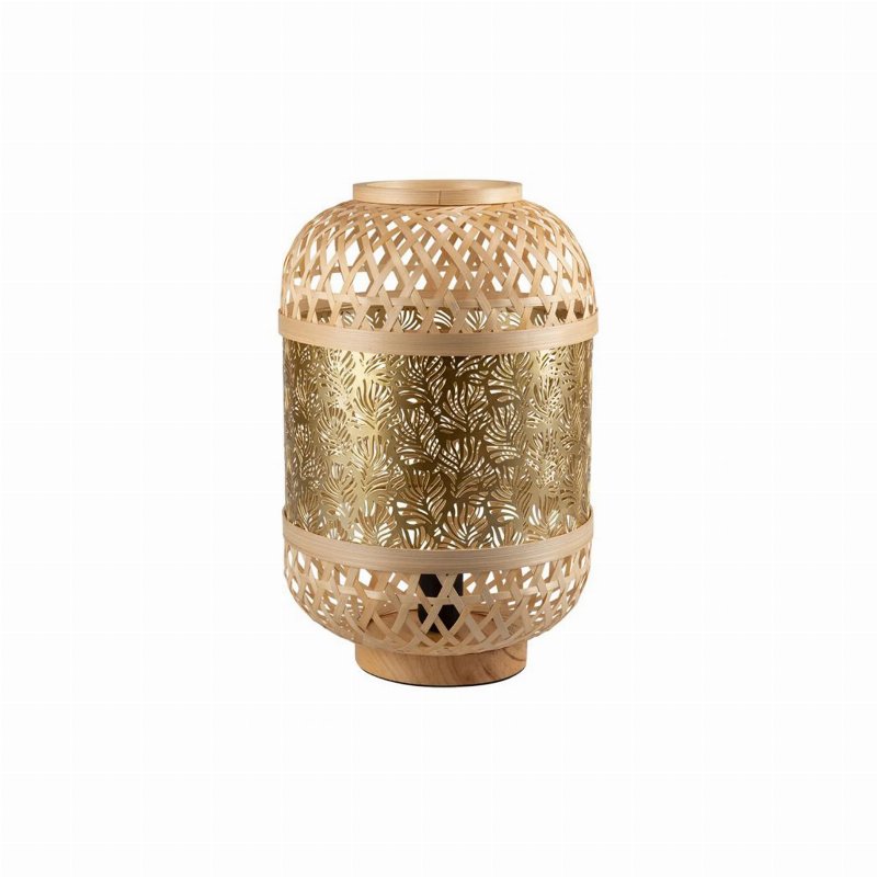 Hkh Lâmpada Com Base Madeira Metal E Bambu Dourada Minh