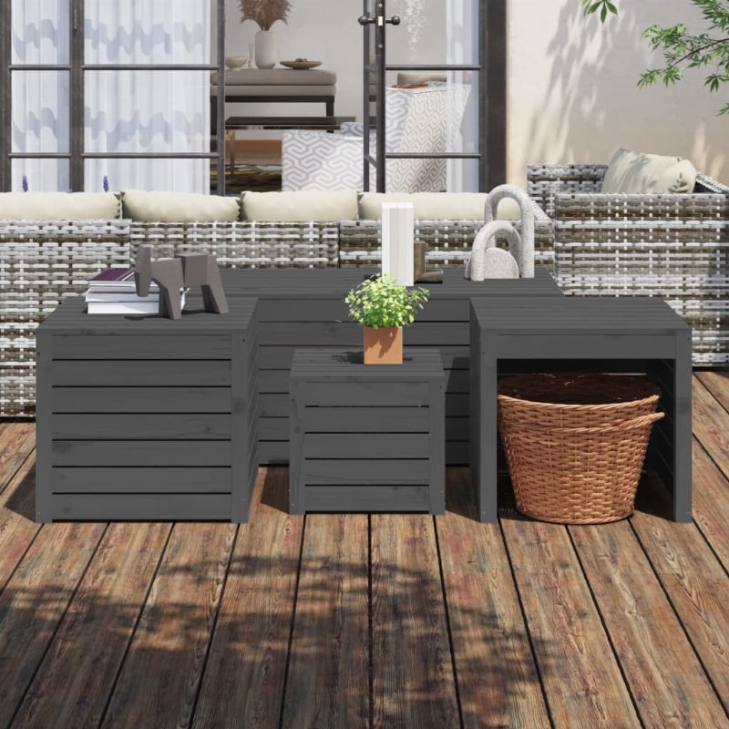 Hkh 4 Pcs Conjunto De Caixas De Jardim Pinho Maciço - Cinzento