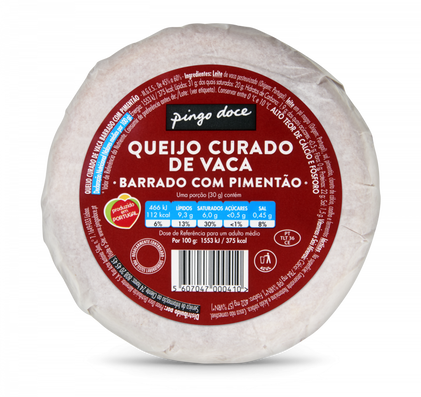 Queijo De Vaca Curado Barrado Com Pimentão Pingo Doce 0.5Kg