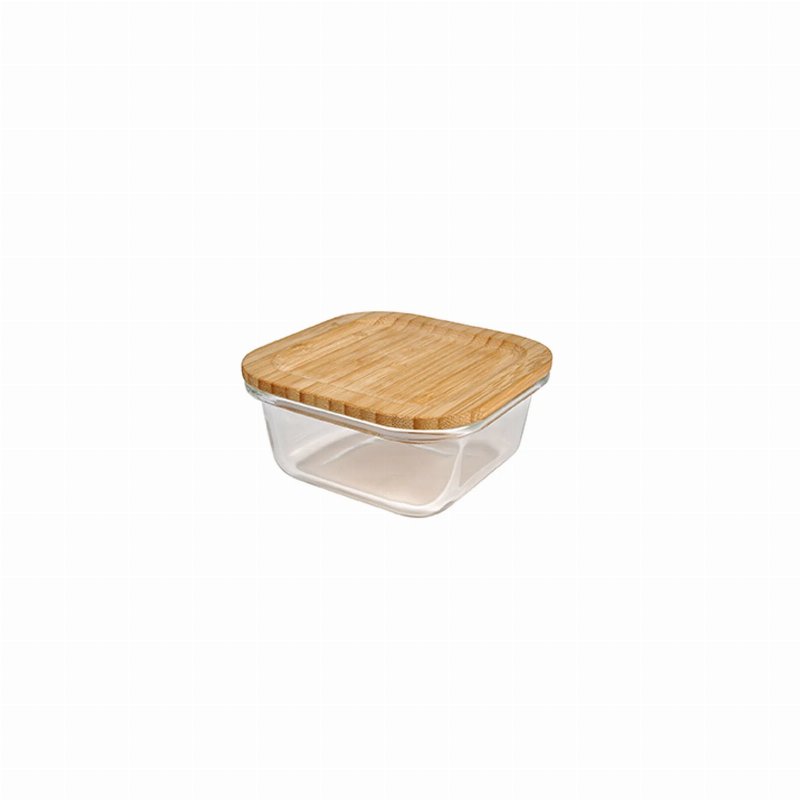 Basic Kool Caixa Para Guardar Alimentos Quadrada Vidro Tampa Bambu 520 ml