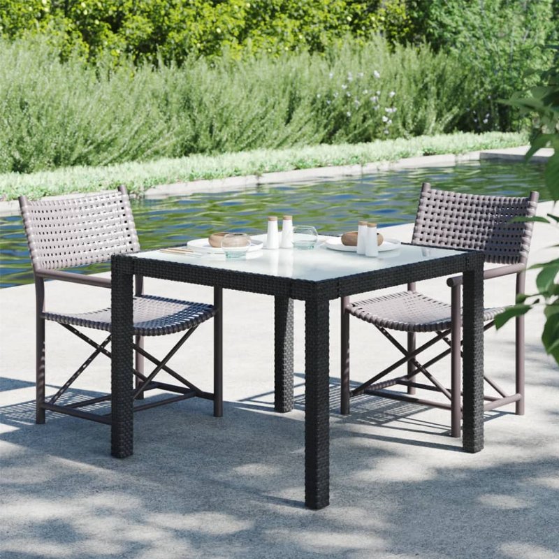 Hkh Mesa De Jardim Vidro Temperado E Vime Pe - Preto