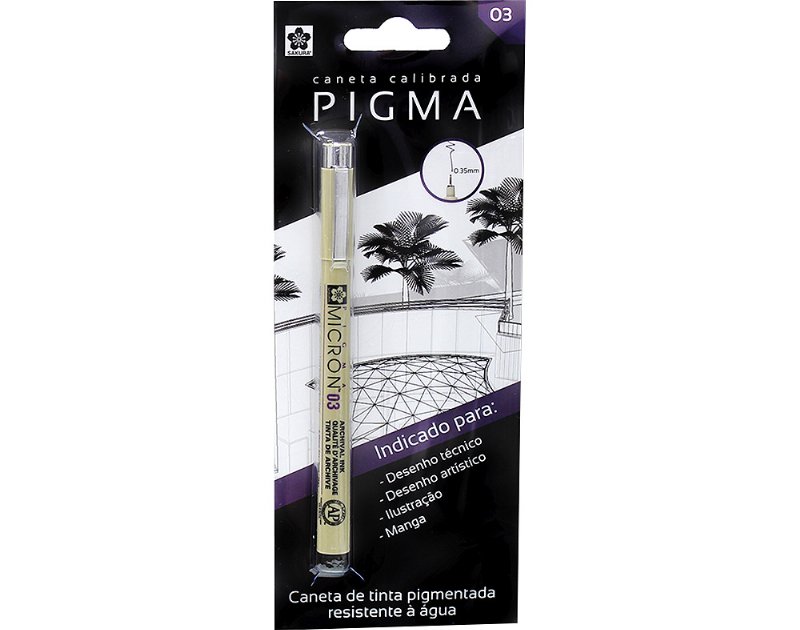 Caneta Tinta Pigmentada Pigma Micron 03 Preto 0.35Mm