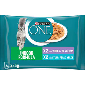 Comida Húmida Para Gato Adulto Indoor Atum E Vitela Saquetas Purina One 4 X 85 g