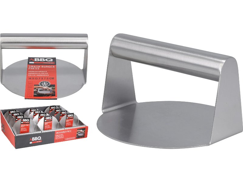 Prensa Hambúrguer Bbq Aço Inox 14X13.7X7.5Cm