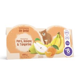 Puré De Fruta Banana, Tangerina E Pera +8M Continente Do Bebé 4 X 100 gr