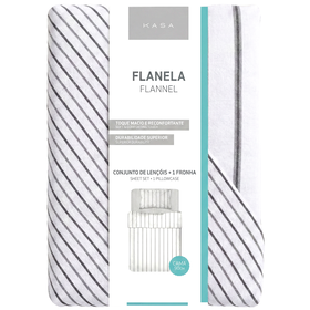 Conjunto De Lençóis Flanela 270X160Cm Riscas Cinza Kasa