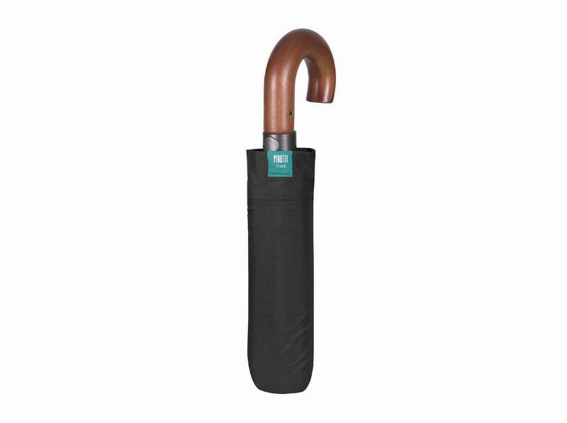 Guard-Chuva Curto Automático Punho De Madeira Preto