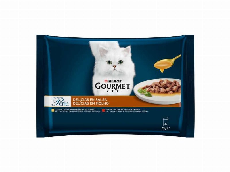 Comida Húmida Para Gato Gourmet Perle Delícias Em Molho Com Carne 4X85 g