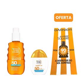 Conjunto Proteção Solar Rosto E Corpo + Oferta Toalha Garnier Ambre Solaire 150 ml + Emb. 40 ml + Oferta Toalha De Praia