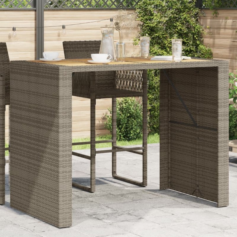 Hkh Mesa De Bar Para Jardim Com Tampo Em Acácia Vime Pe Cinza - Cinzento