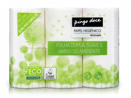 Papel Higiénico Reciclado 2 Folhas 12 Rolos Pingo Doce 12Un