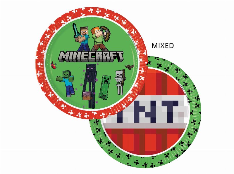 Pratos Descartáveis Minecraft Papel 23Cm 8 Unidades