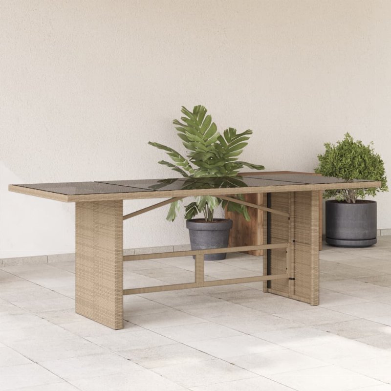 Hkh Mesa De Jardim Com Tampo De Vidro 190X80X74 Cm Vime Pe - Bege