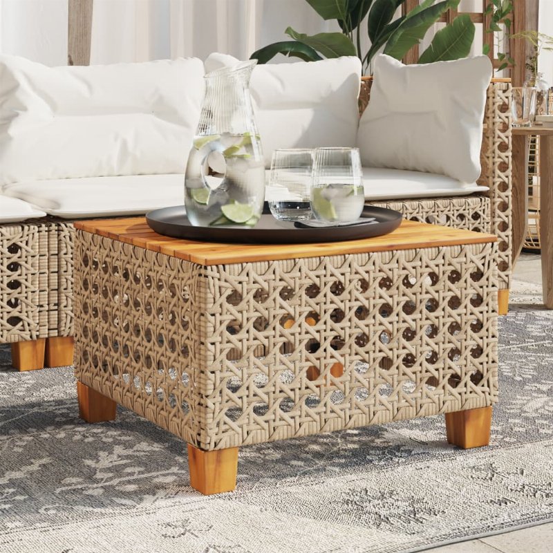Hkh Mesa De Jardim 55X55X36 Cm Vime Pe E Madeira De Acácia - Bege