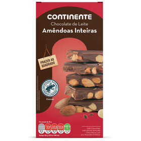 Tablete De Chocolate De Leite Com Amêndoa Continente 200 gr