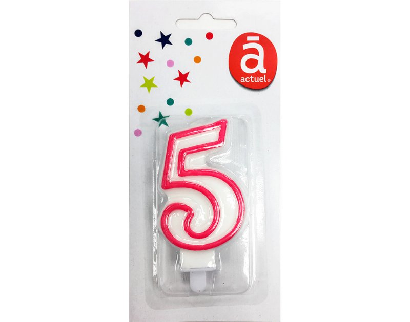 Vela De Aniversário Número 5 Actuel Branco Com Rebordo Colorido