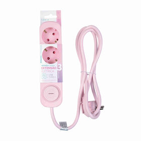 Bloco 3 Tomadas Com Interruptor 1,5M Rosa Marshmallow 1 Un