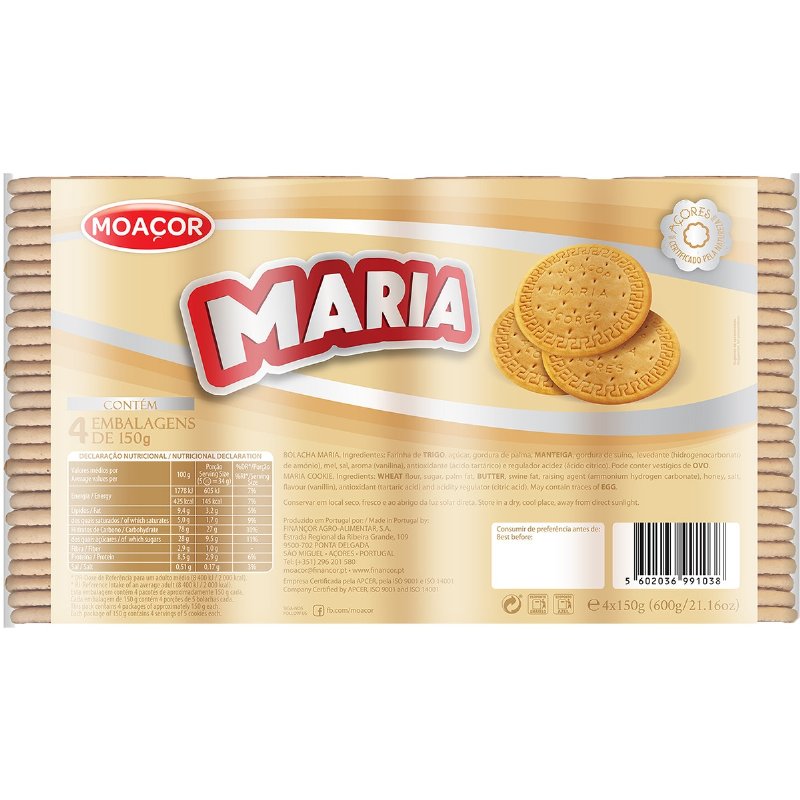 Bolachas Maria Dos Açores Pack 4 Unidades 600 g
