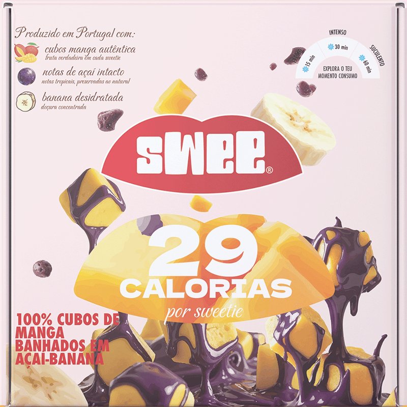 100% Cubos De Manga Banhados Com Açaí Banana 140 ml