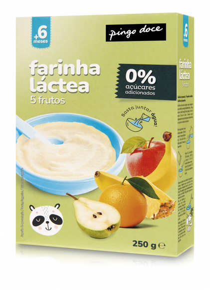 Papa Infantil Farinha Láctea 5 Frutos Sem Açúcar Pingo Doce 0.25Kg