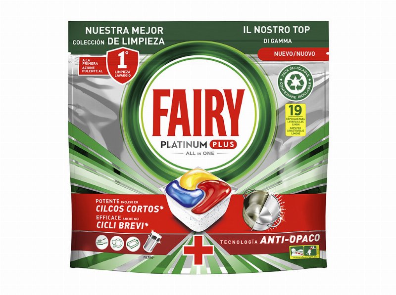 Detergente Loiça Máquina Fairy Platinum Plus Limao 19 Pastilhas