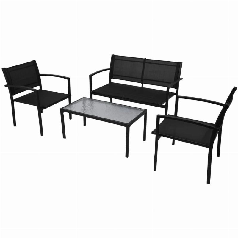 Hkh 4 Pcs Conjunto Lounge Para Jardim Textilene - Preto