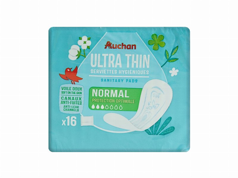 Pensos Higiénicos Auchan Ultra Finos Normal Sem Abas C/Bolsa 16Un
