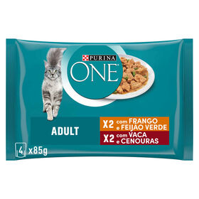 Comida Húmida Para Gato Adulto Frango E Vaca Saquetas Purina One 4 X 85 g