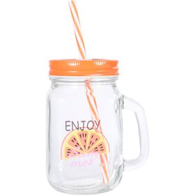 Caneca Com Palhinha 450 ml Tampa Laranja Papaia Kasa