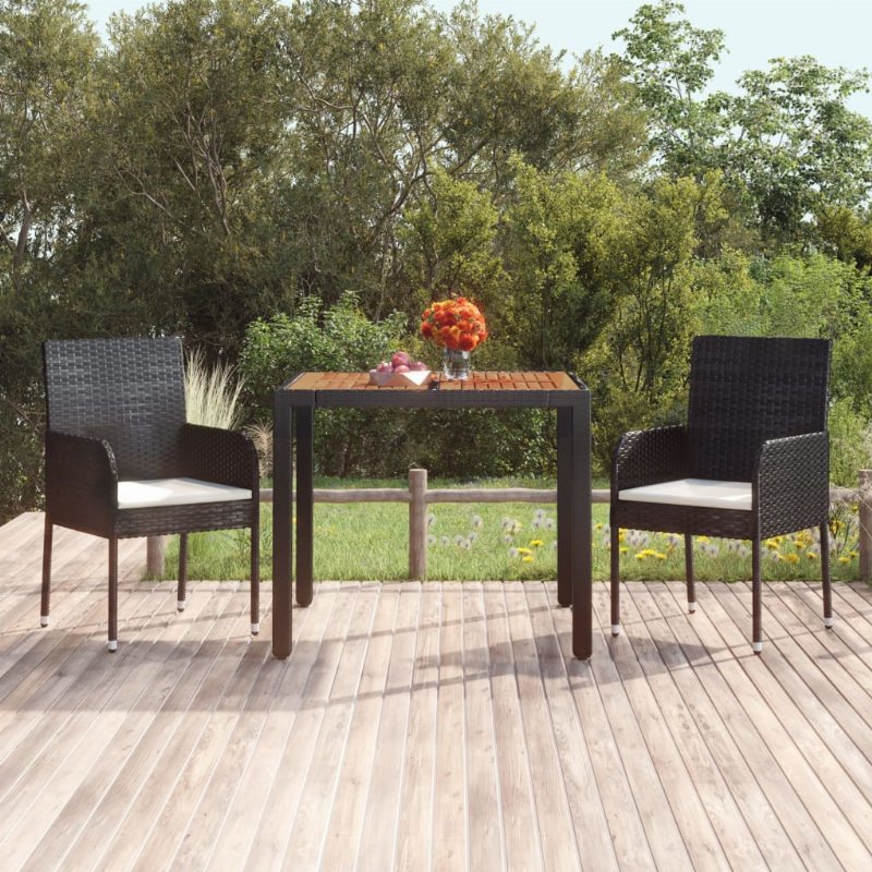 Hkh Mesa De Jardim Com Tampo De Madeira Vime Pe - Preto