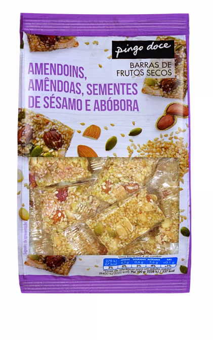 Barras De Amendoins, Amêndoas, Sementes De Sésamo E Abóbora Pingo Doce 0.15Kg