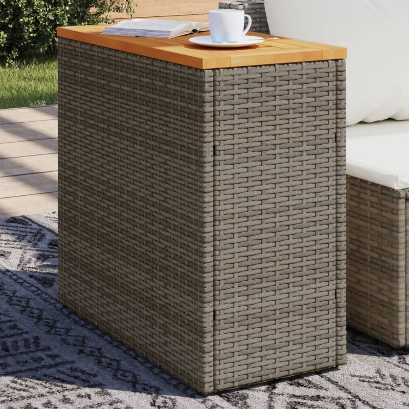 Hkh Mesa Apoio Jardim C/ Tampo Madeira 58X27,5X55 Cm Vime Pe Cinza - Cinzento