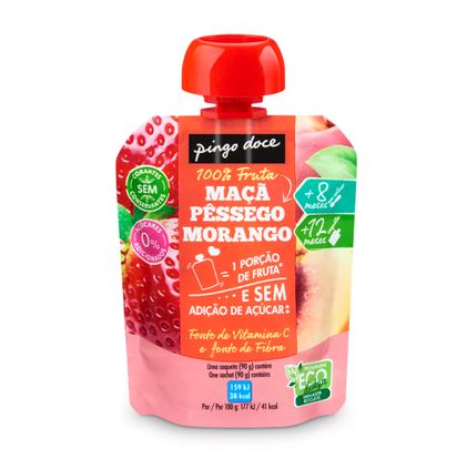 Bolsa De Fruta Maçã, Pêssego E Morango Pingo Doce 0.09Kg