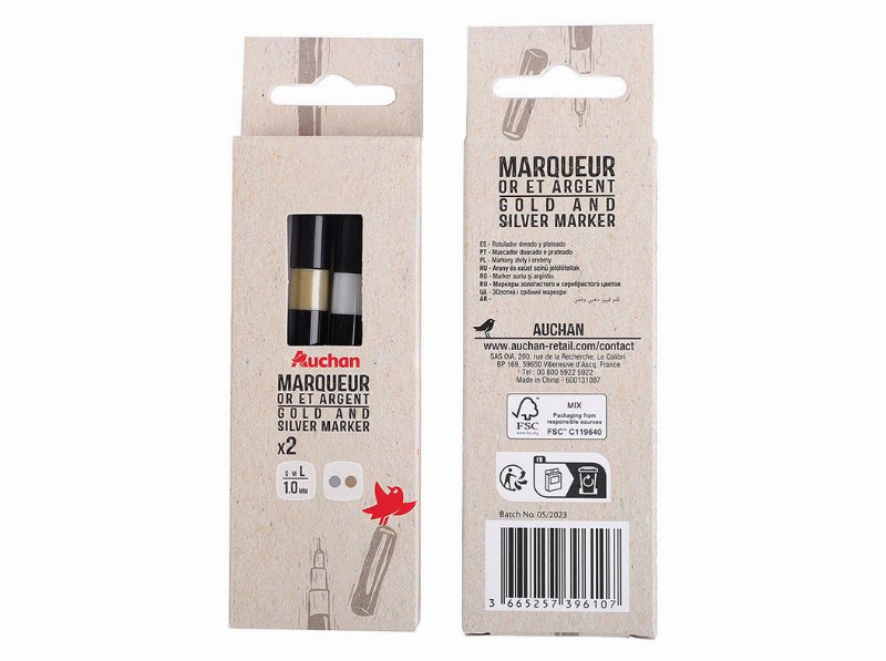 Marcador Caligrafia Auchan Dourado / Prateado