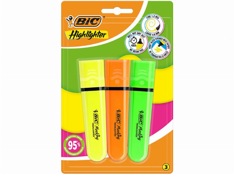 Sublinhador Bic Fluorescentes 3 Unidades