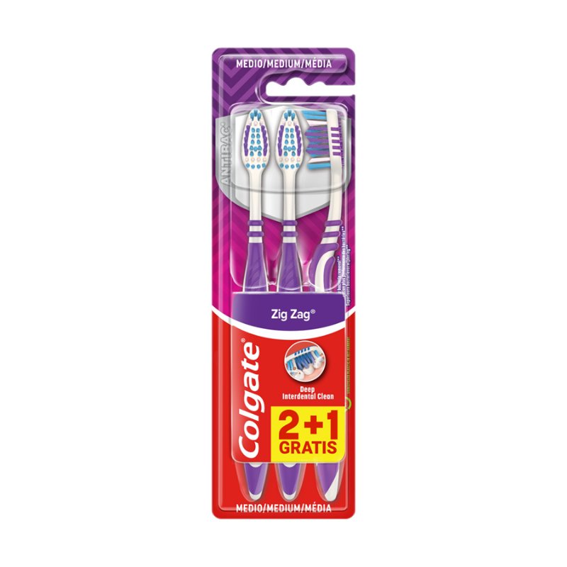Escovas De Dentes Médias Zig Zag 2+1 Grátis Colgate 2Un