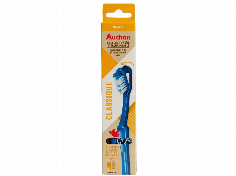 Escova Dentes Auchan Cabeça Trocável Clássica Média 1 Cabo + 2 Recargas