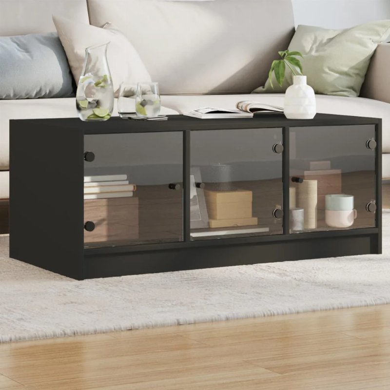 Hkh Mesa De Centro Com Portas De Preto Em Vidro