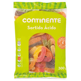 Gomas Sortido Ácido Sem Glúten Continente Infantil 300 gr