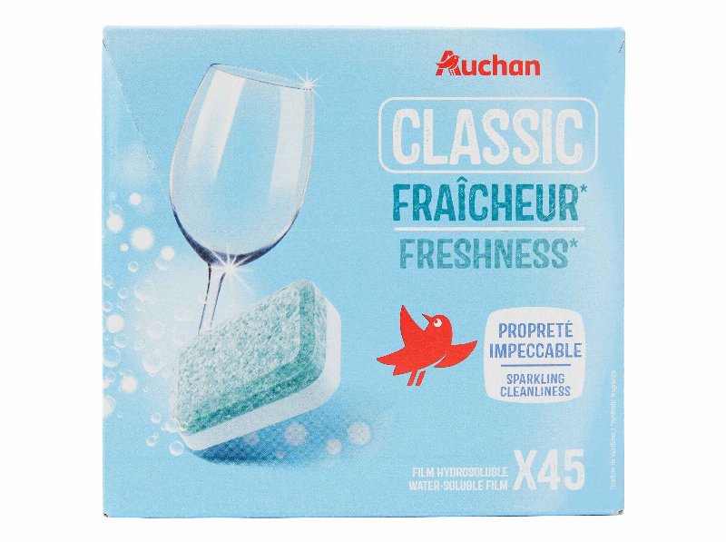 Detergente Auchan Máquina Loiça Pastilha Classic Frescura 45Un