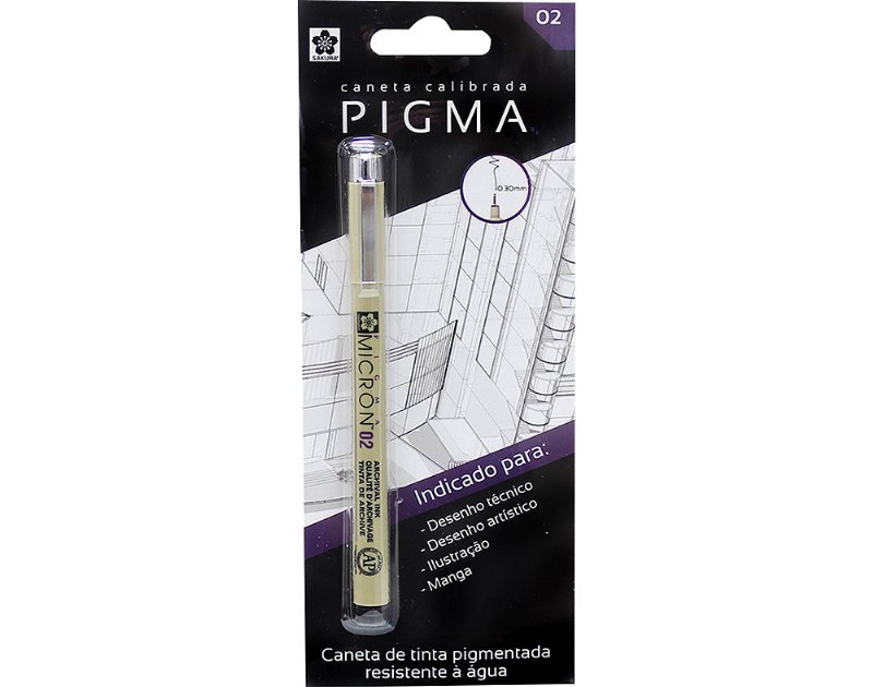 Caneta Tinta Pigmentada Pigma Micron 02 Preto 0.3Mm