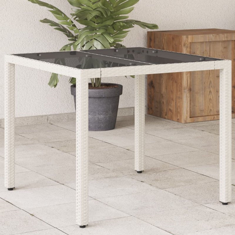 Hkh Mesa De Jardim Com Tampo De Vidro 90X90X75 Cm Vime Pe - Branco