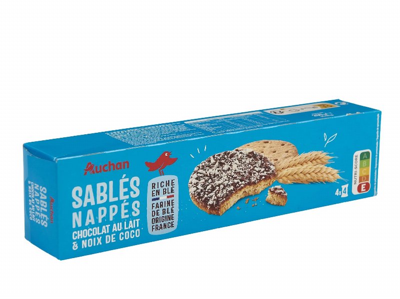 Bolacha Cereais Auchan Com Cobertura De Chocolate E Coco 4 Saquetas 200 g