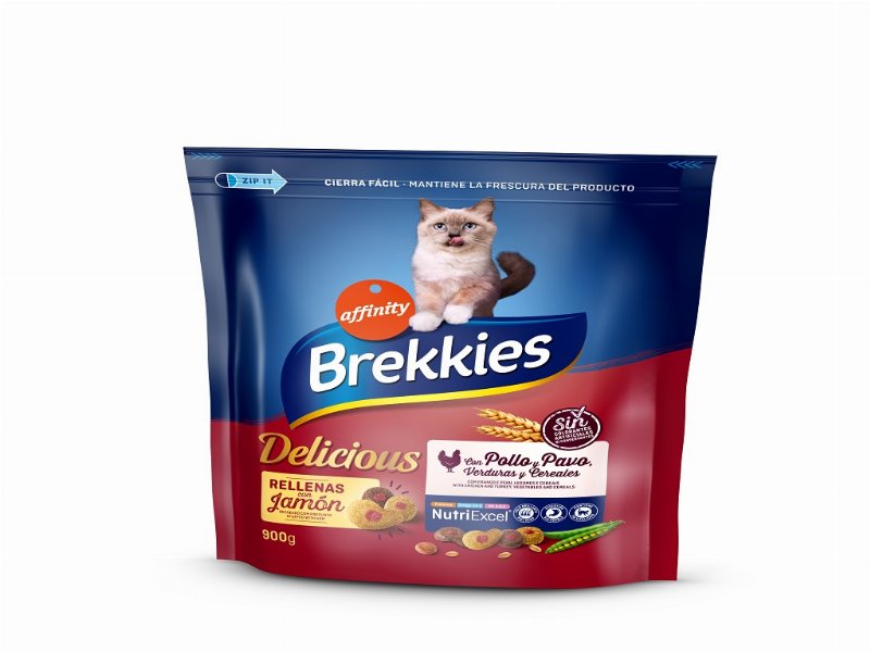 Ração Gato Brekkies Delicious Aves 900 gr