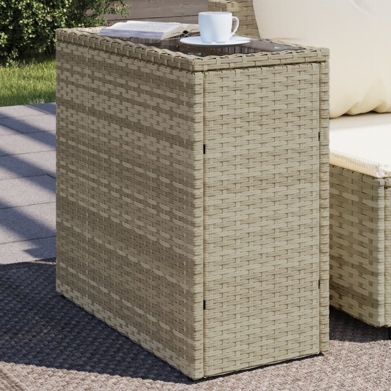 Hkh Mesa De Apoio Jardim C/ Tampo Vidro 58X27,5X55 Cm Vime Pe - Cinzento