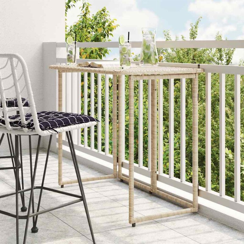 Hkh Mesa De Jardim Dobrável 90X51X75 Cm Vime Pe - Bege