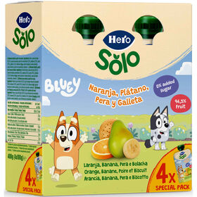 Pack Saquetas De Fruta Laranja, Banana, Pera E Bolacha Hero Solo 4 X 100 gr