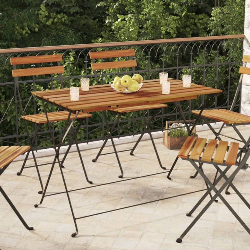 Hkh Mesa De Bistrô Dobrável 100X54X71 Cm Acácia Maciça E Aço - Marrom