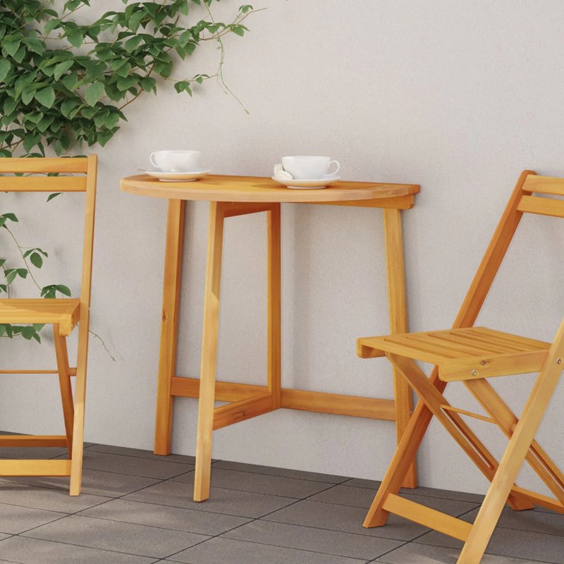 Hkh Mesa De Jardim Dobrável Meia-Retangular 78X46X75 Cm Madeira Sólida De Acácia - Castanho
